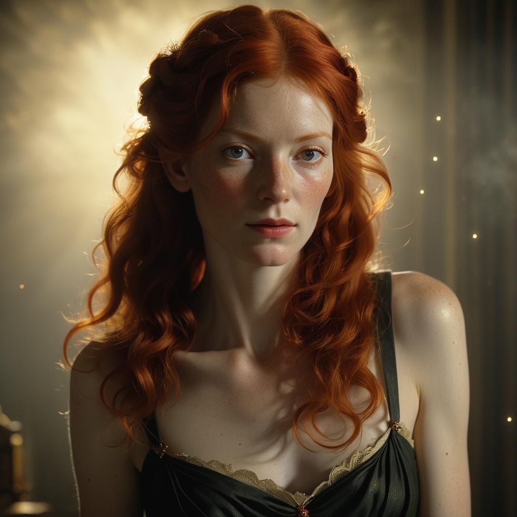 Gorgeous Red-Haired Woman Portrait in Detailed Speedpaint St...