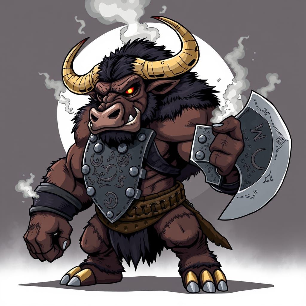 Cyberpunk-Inspired Minotaur Berserker in a Fierce Charge