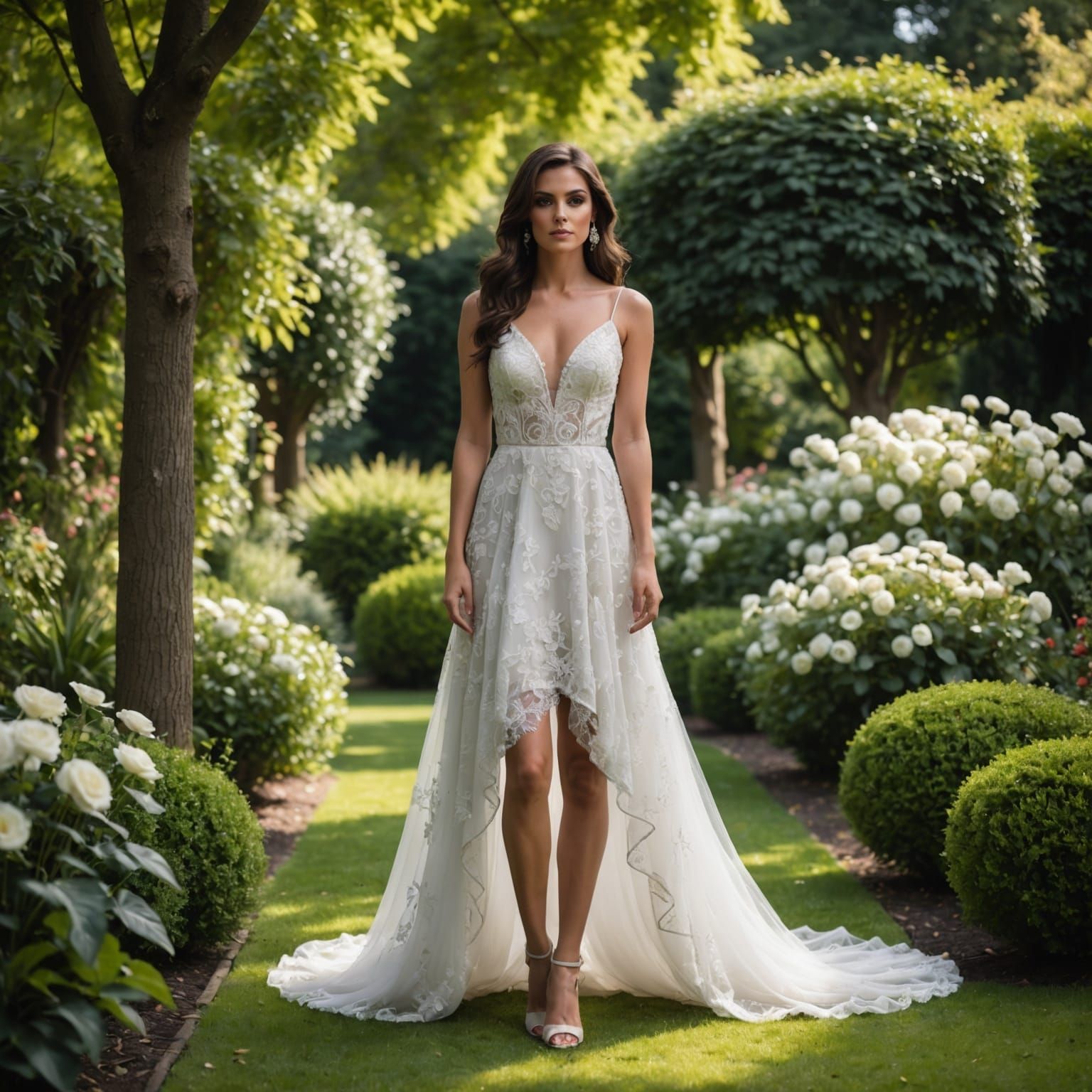 Romantic Bride in White Mesh Dress