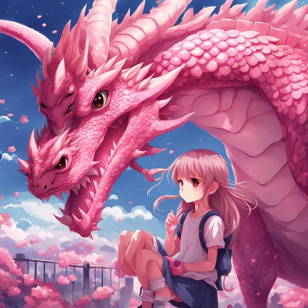 Adorable Pink Dragon Companion in Anime Style
