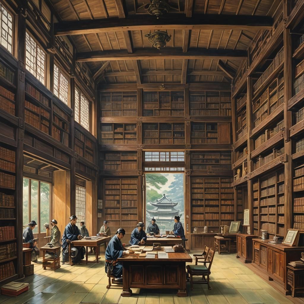 A 16th Century Japanese Castle Library in Warm Oil Colors