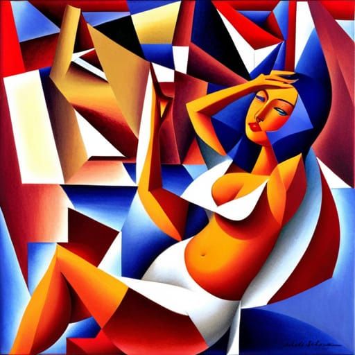 Ethereal Virtuous Woman in Cosmic Cubism
