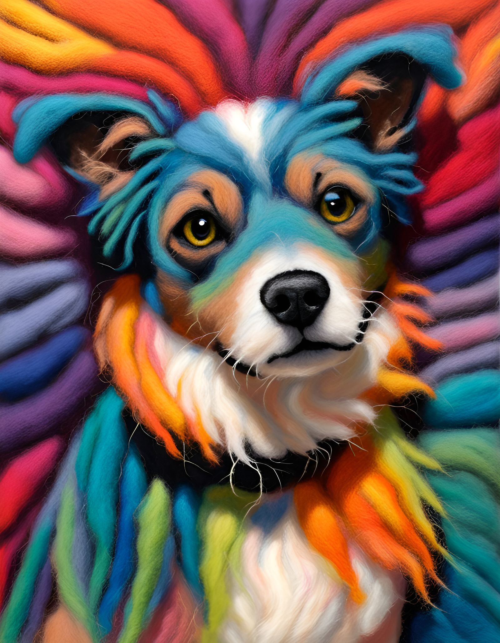 Vibrant Felted Dog Portrait