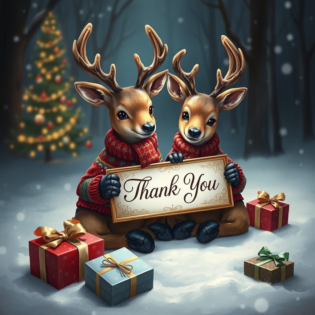 Christmas Deer in Sweaters Share Heartfelt Gratitude