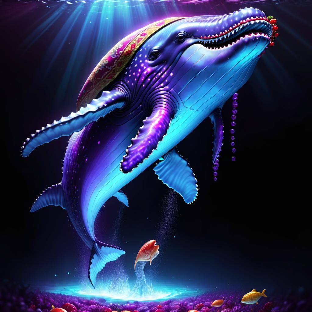 Cosmic Purple Whale in Vibrant Hyperrealistic Holographic La...
