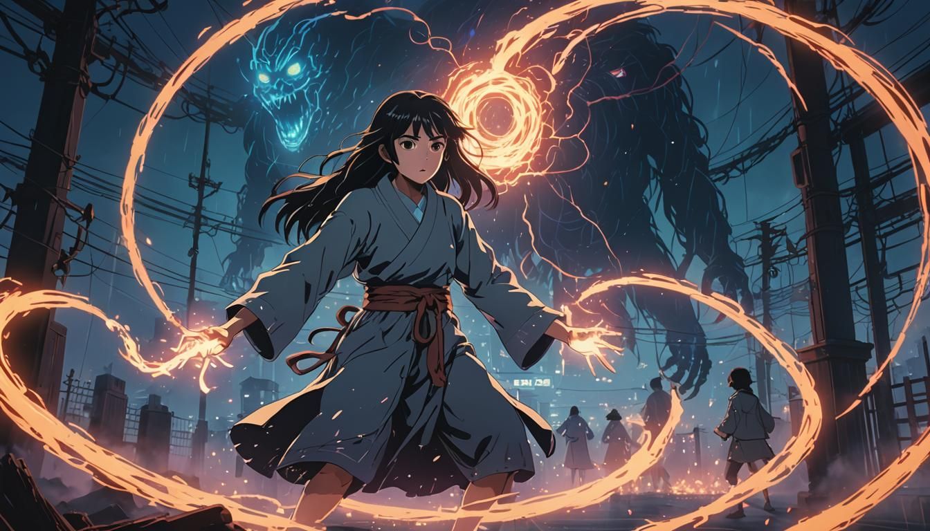 Ethereal Clash of Ghostly Beings in Neon-Lit Fog