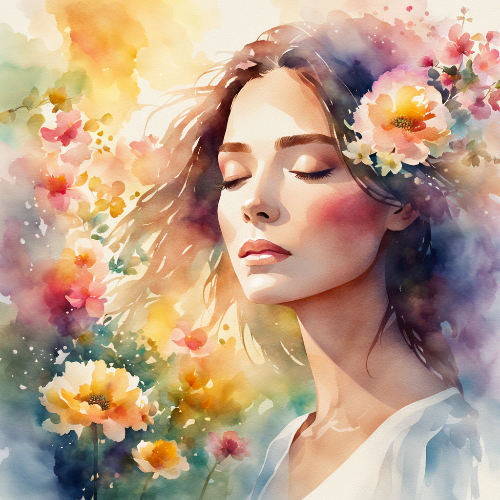 Elegant Woman in Vibrant Floral Whirlwind