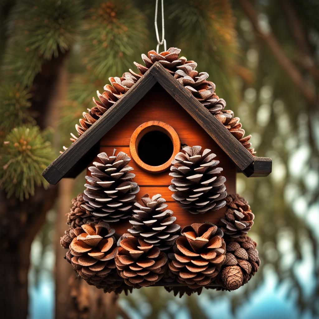 Surreal Pinecone Birdhouse in Cinematic Hyperrealism