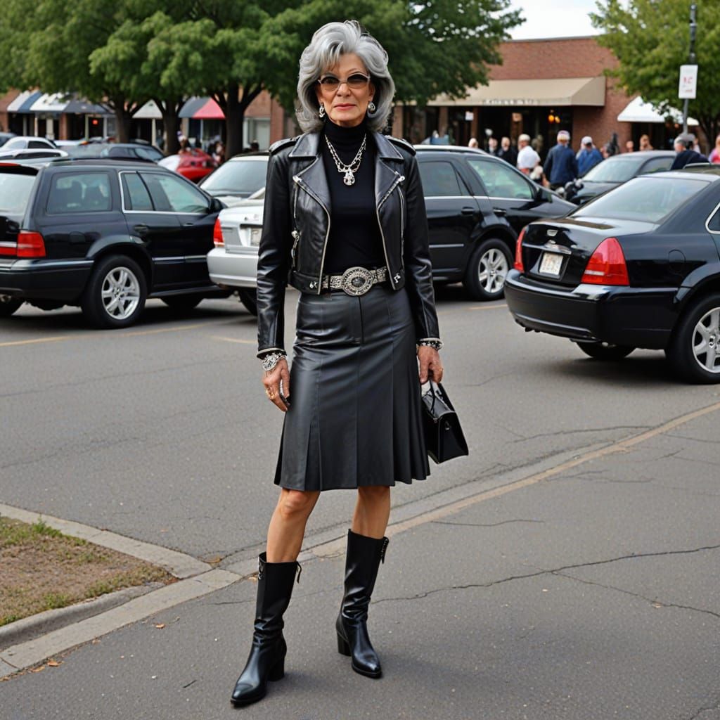 Mature Cross Dresser at Coffee and Cars Meet in 80s Style