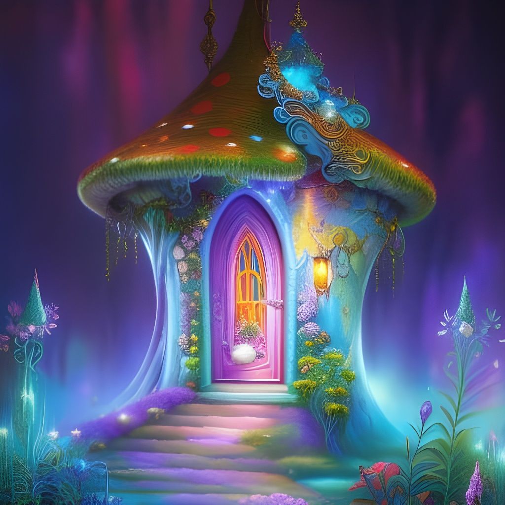 Whimsical Fey Manor in a Glowing Enchanted Forest