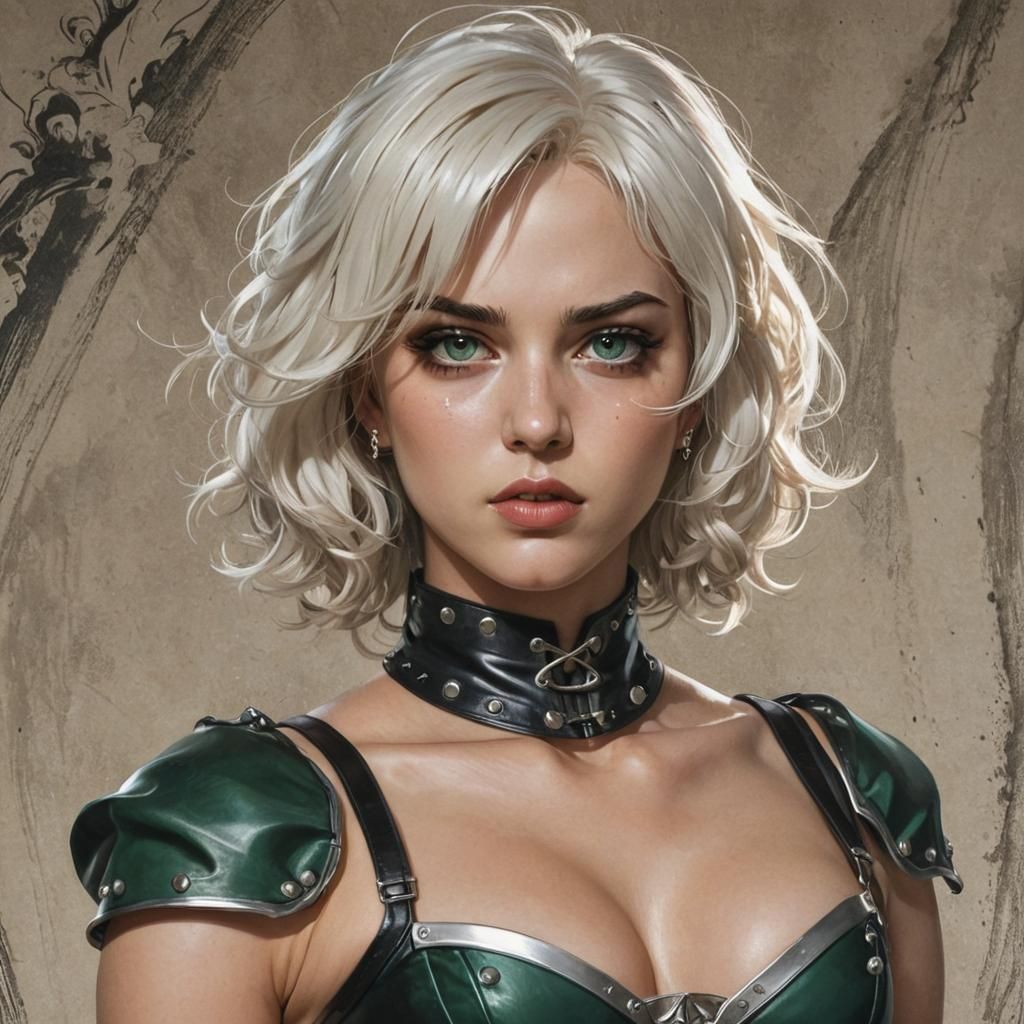 Fantasy Woman with Emerald Eyes in Manga Style