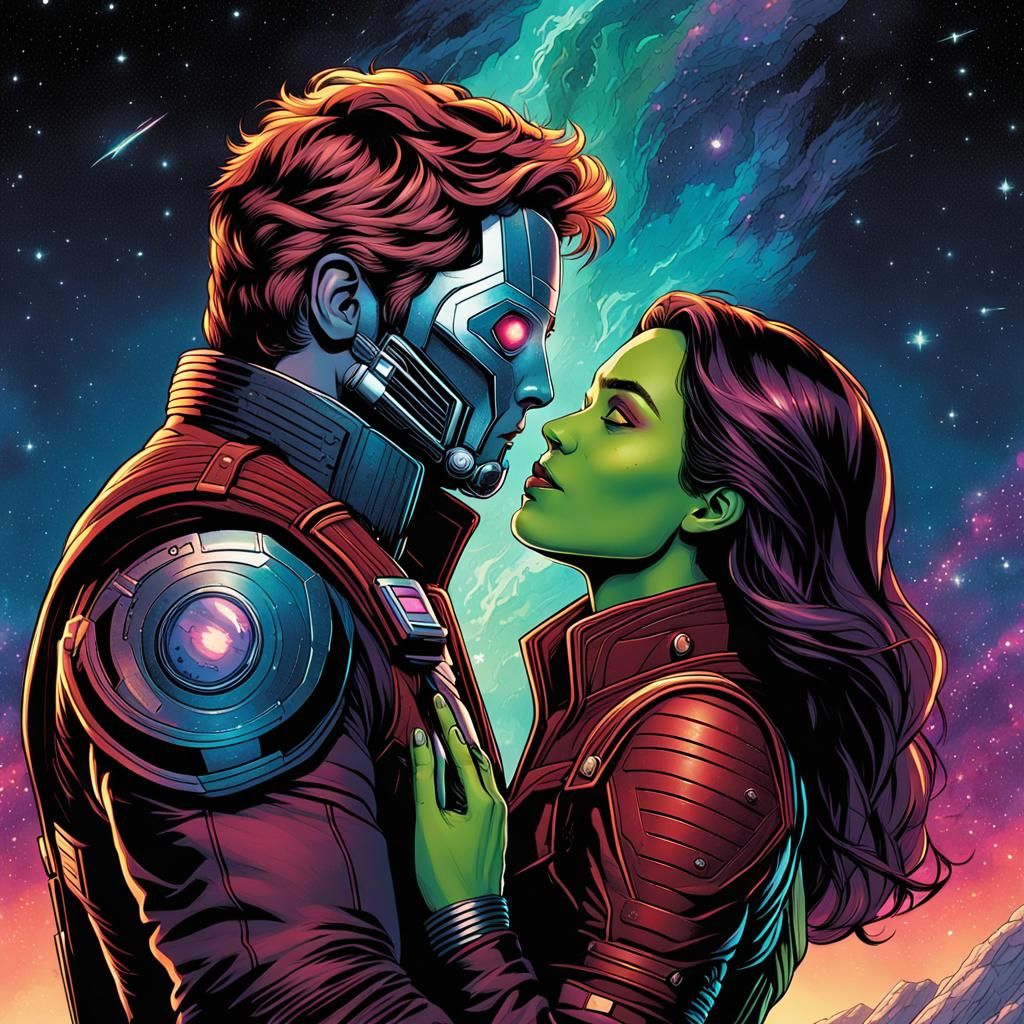 Cosmic Couple: Star-Lord and Gamora in Marvel Comic Book Art