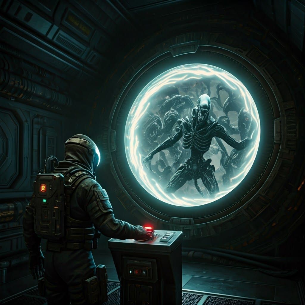 Cyberpunk Soldier Activates Portal to Eldritch Horror
