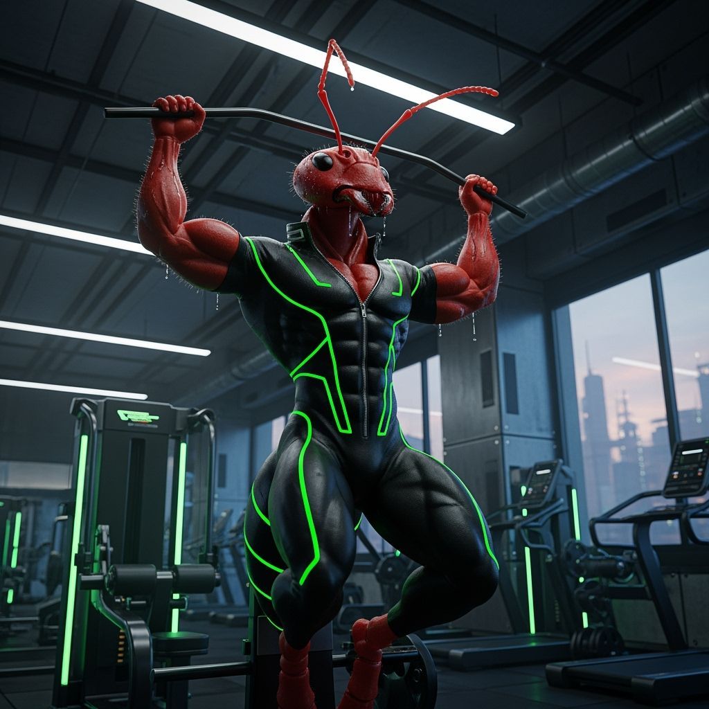 Ant Gym Workout in Vibrant Digital Art Style