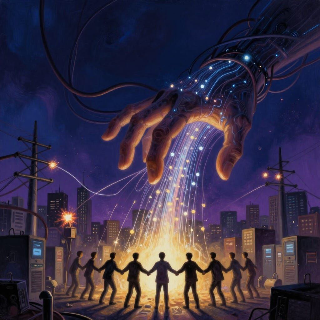 Surreal Digital Art: Ethereal Hand Manipulates Cityscape