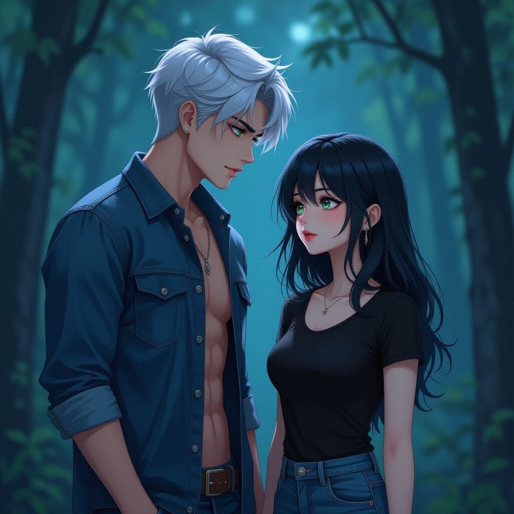 Ethereal Asian Vampire Gazing in Anime Style