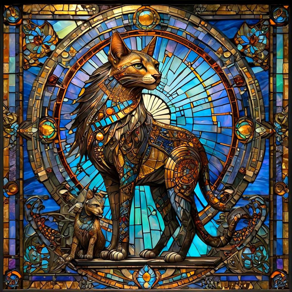 Surreal Stained Glass Goddess in Vibrant, Iridescent Crepusc...