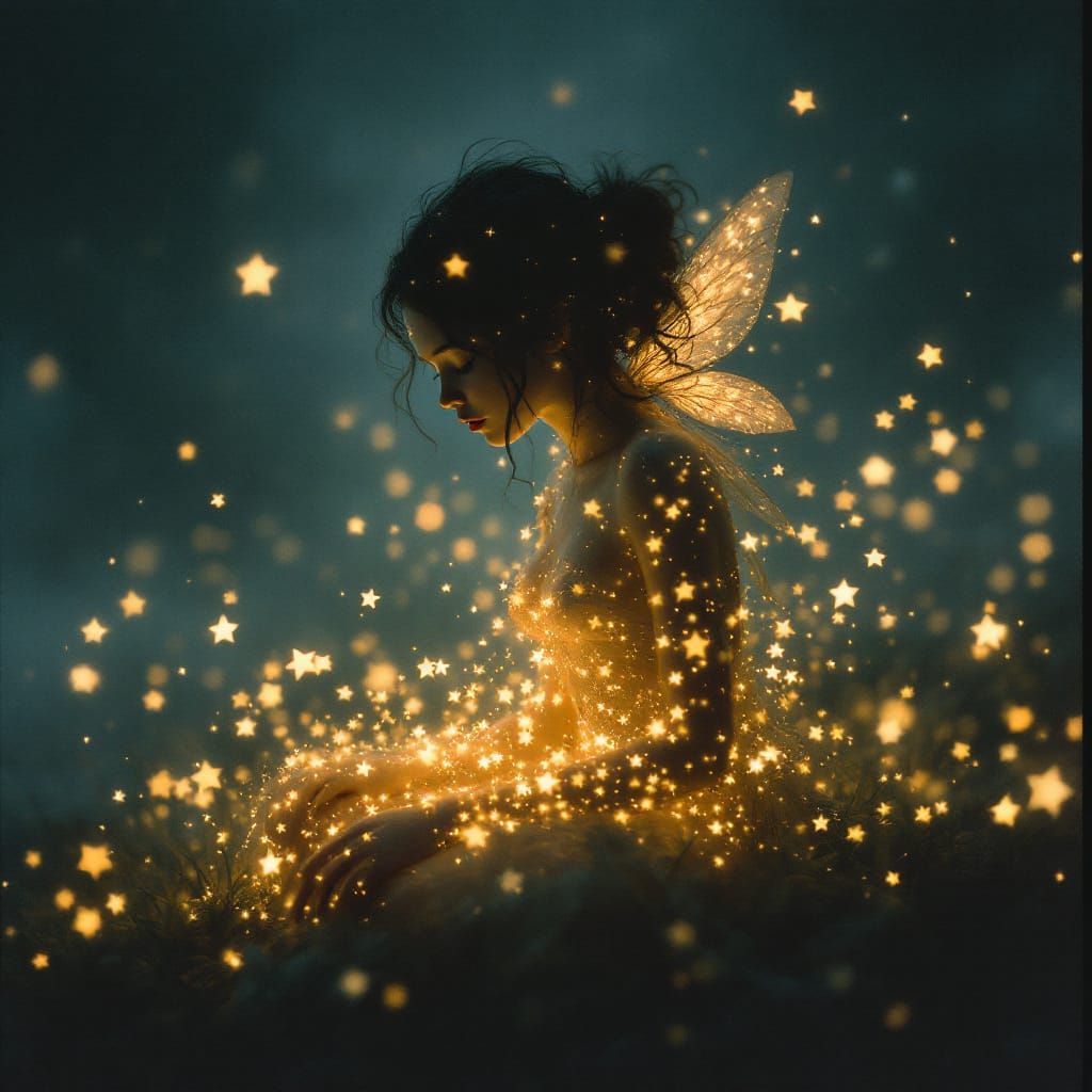 Stellar Fairy in Dark Sky, Cinematic Film Style