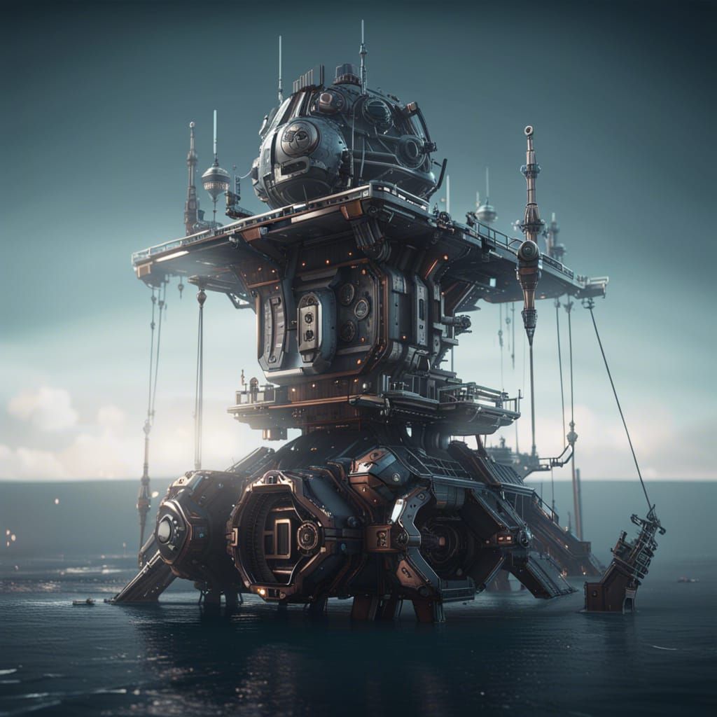 Epic Sci-Fi Pirate Hideout in Futuristic Polished Metal