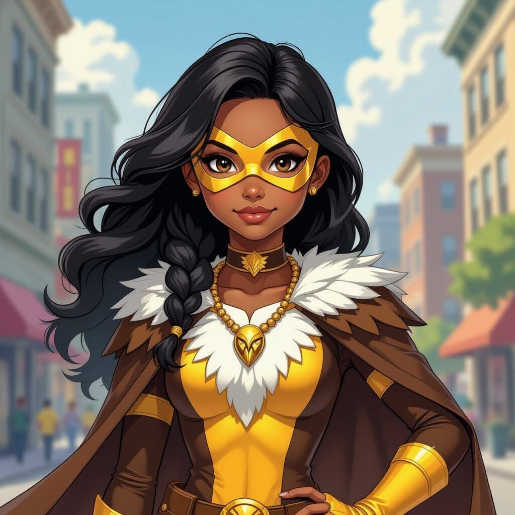 African American Eagle Hero Girl in Comic Book Style