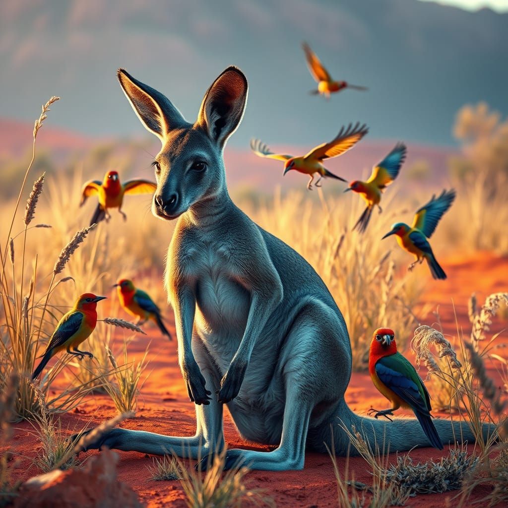 Australian Desert Wildlife in Hyper-Realistic Digital Painti...