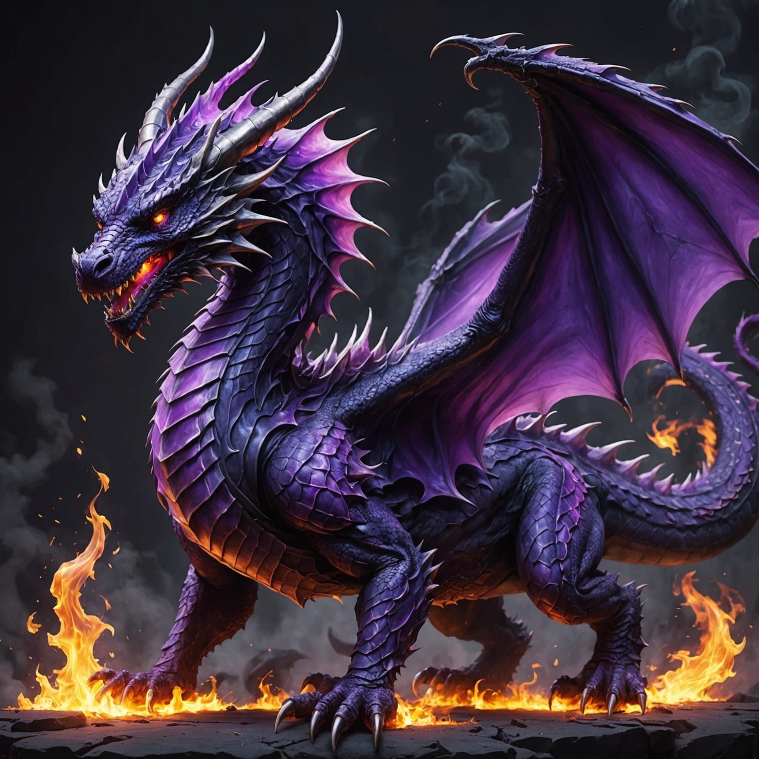 Spectacular Dragon Made of Purple Flames