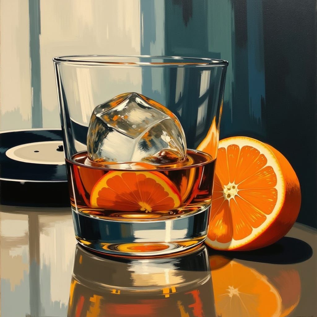 Neo-Traditional Whiskey Glass Painting with Vinyl Record