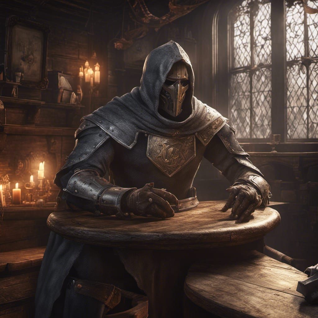 Templar in Ancient Tavern Scene
