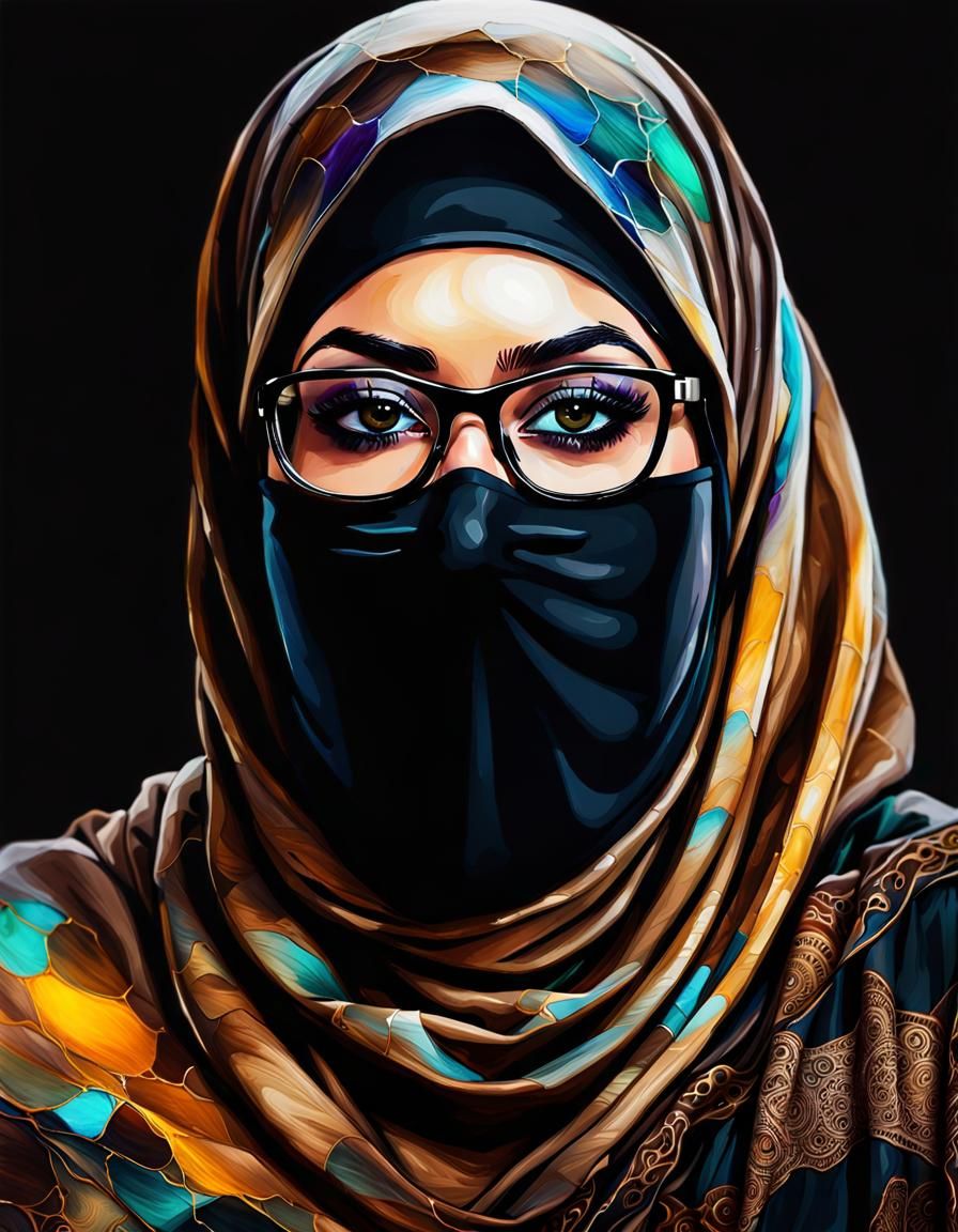 Psychedelic Alcohol Ink Portrait of Niqabi Woman