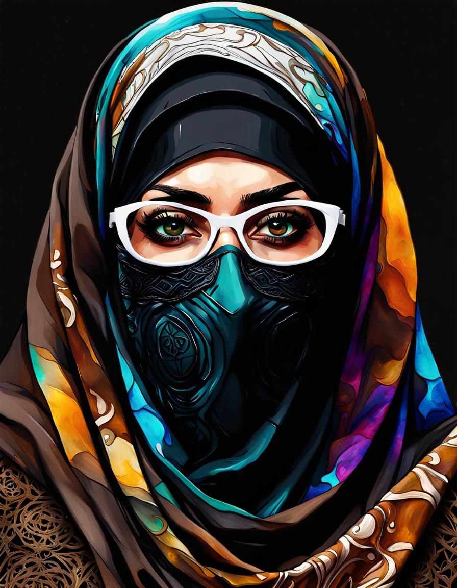 Psychedelic Portrait of Middle Eastern Woman in Niqab