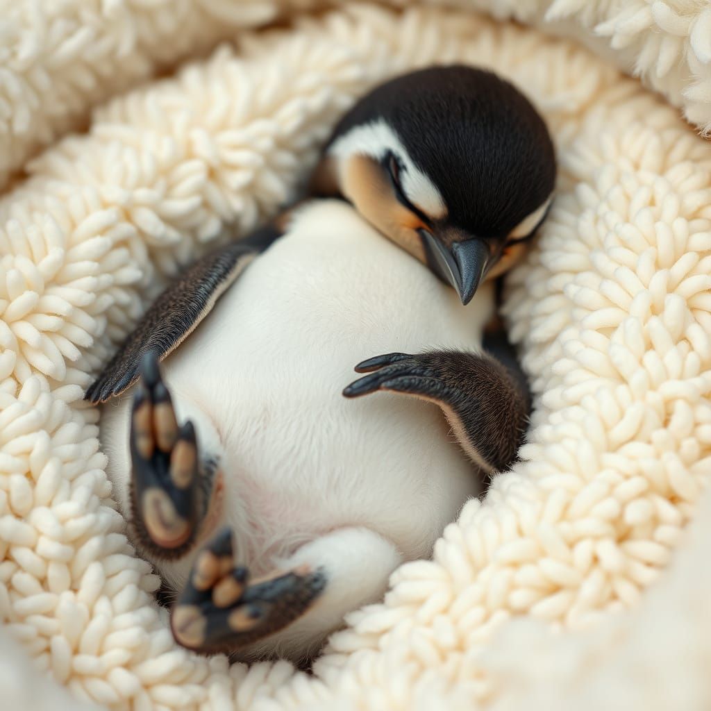 Sleeping Baby Penguin in National Geographic Style