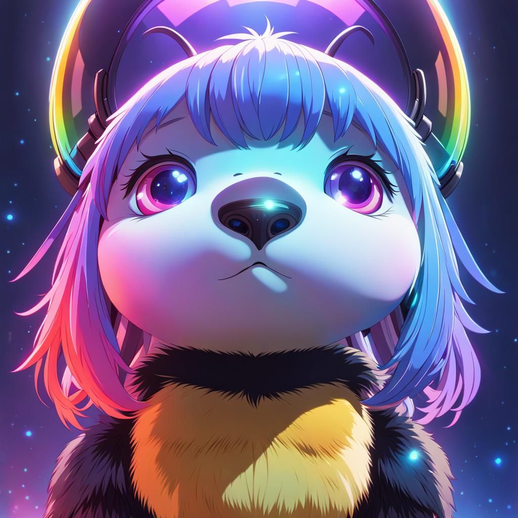 Vibrant Rainbow Bumblebee in Whimsical Studio Ghibli Style