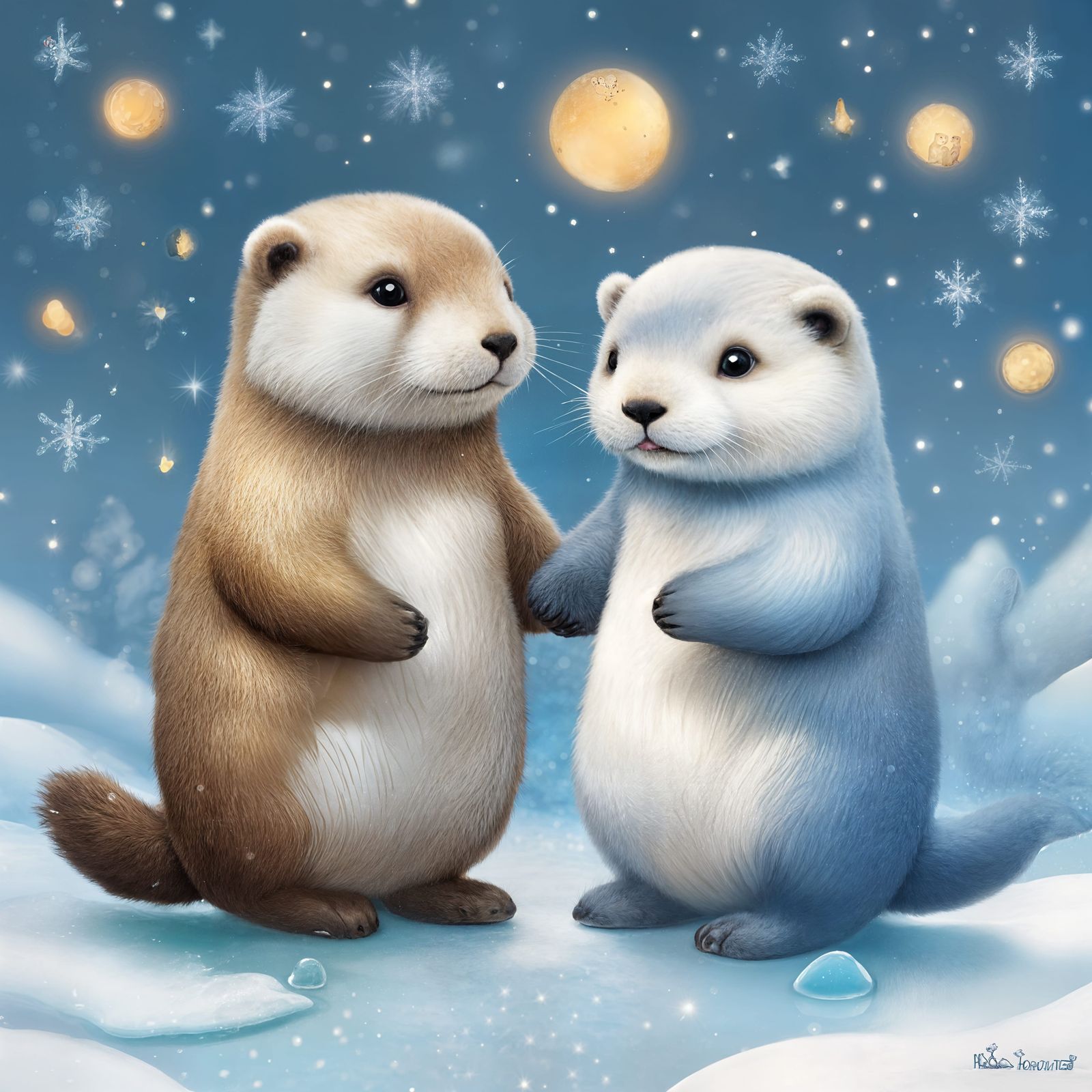 Romantic Otters in Winter Wonderland