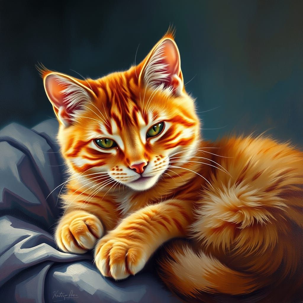 Cozy Orange Cat Masterpiece in Norman Rockwell Style