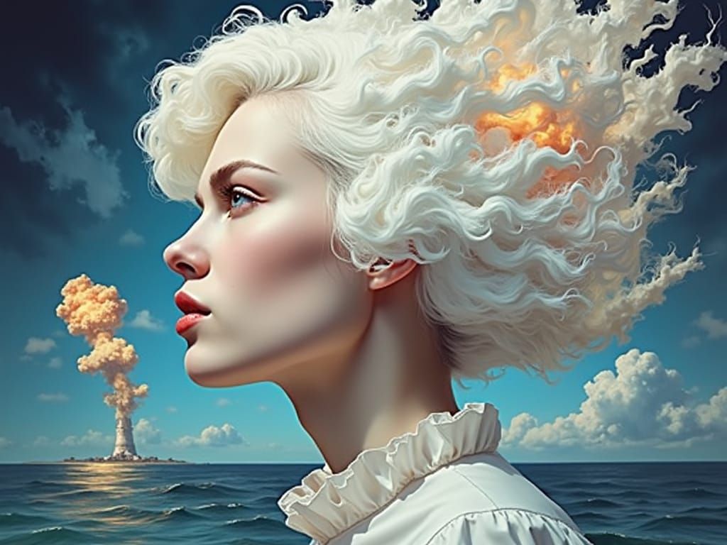 Albino Woman in Nuclear Winter: Hyperrealistic Portrait