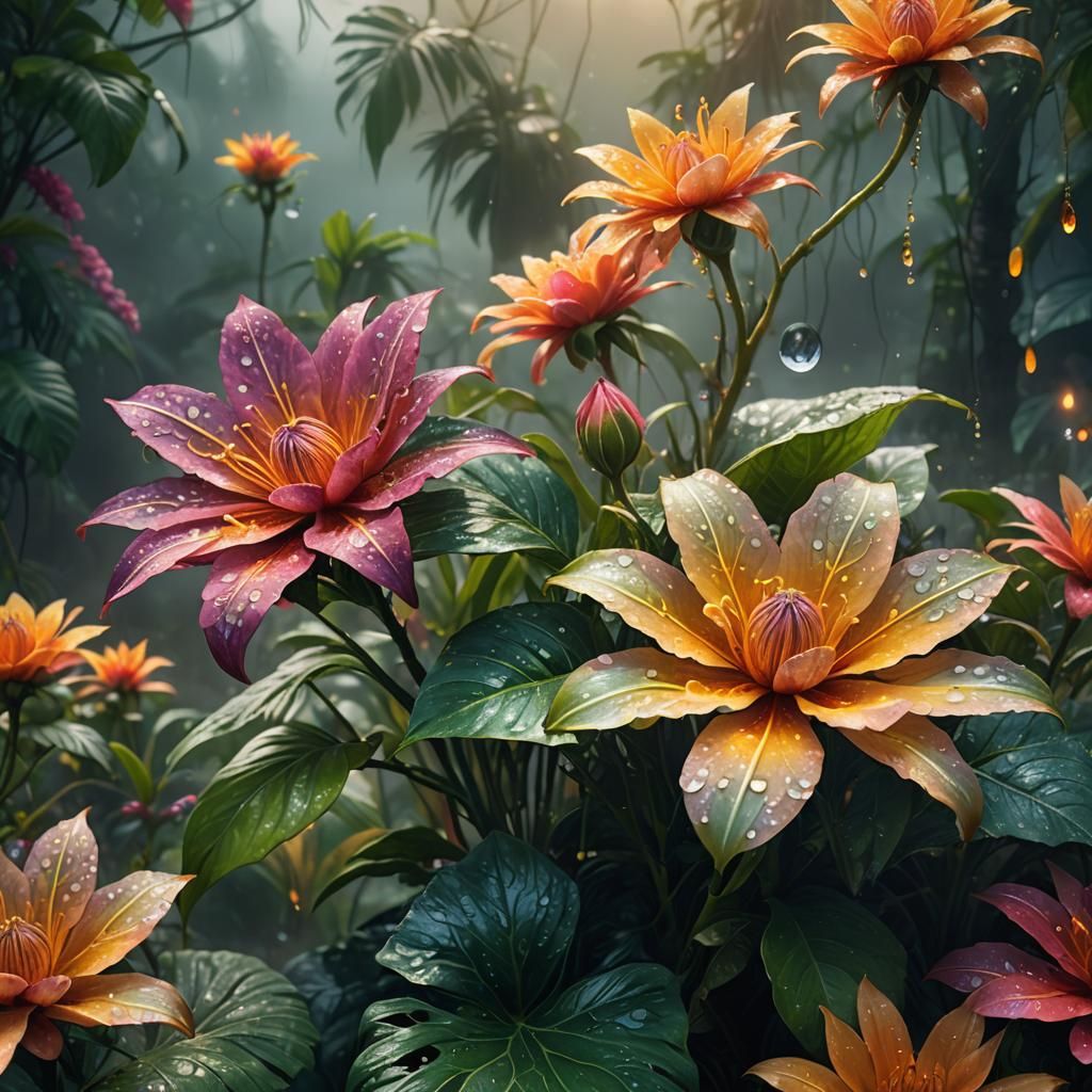 Vibrant Tropical Bloom in Mystical Jungle