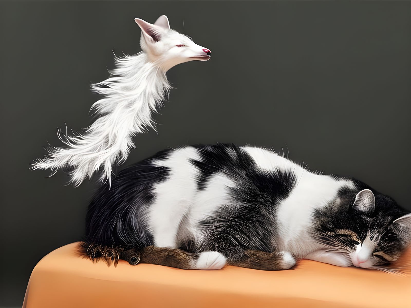 Surreal Feline Form Slumbers on Intimate Pillow in Hyper-Rea...