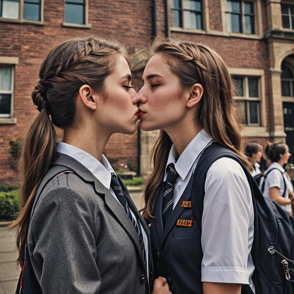 Teenagers Share a Romantic Moment in School Uniforms