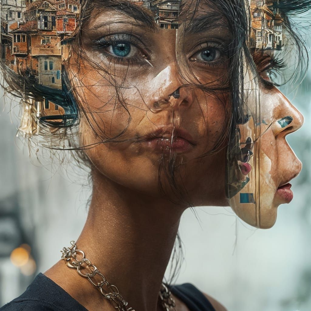 Hyperrealistic Voodoo Woman Portrait in Cubist, Fantasy Styl...