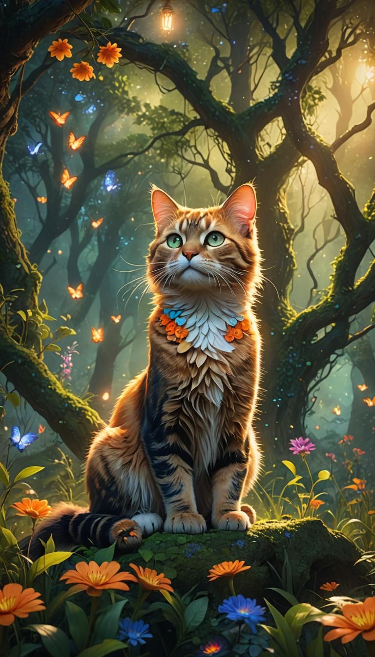 Vibrant Fantasy Forest Scene in Detailed Matte Painting Styl...