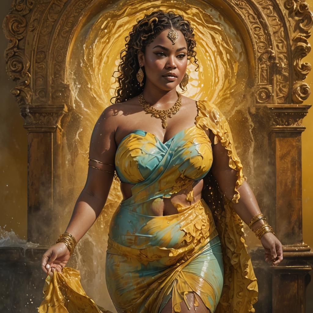 Sensual Hyperrealistic Portrait of a Full-Figured Woman in a...