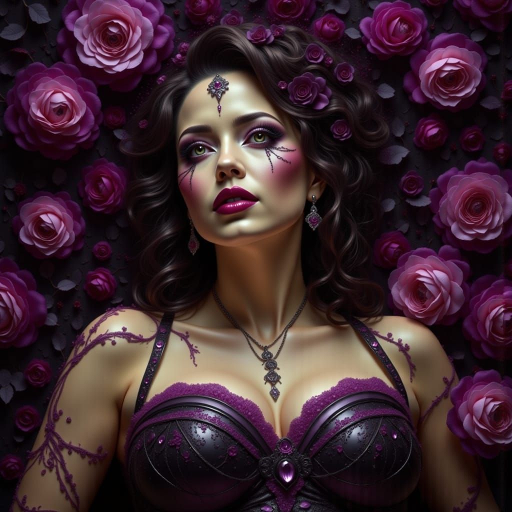 Seductive Dream Goddess in Neon-Hued Velvet Darkness