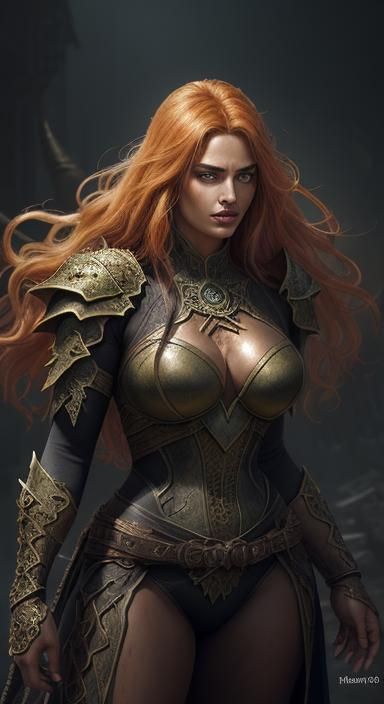 Hyper-realistic fantasy illustration. Mid shot. A brave and ...