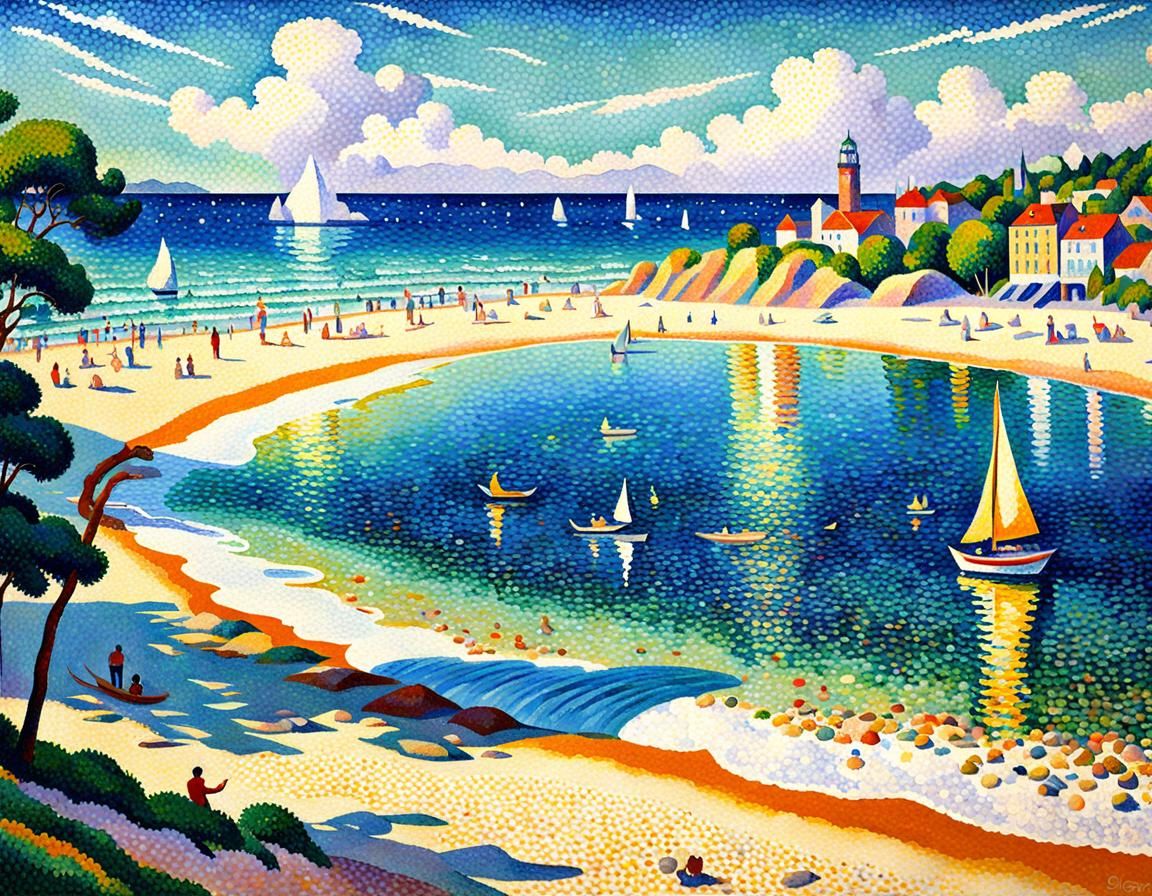 Impressionist Masterpiece: Seaside Scene in Pointillism