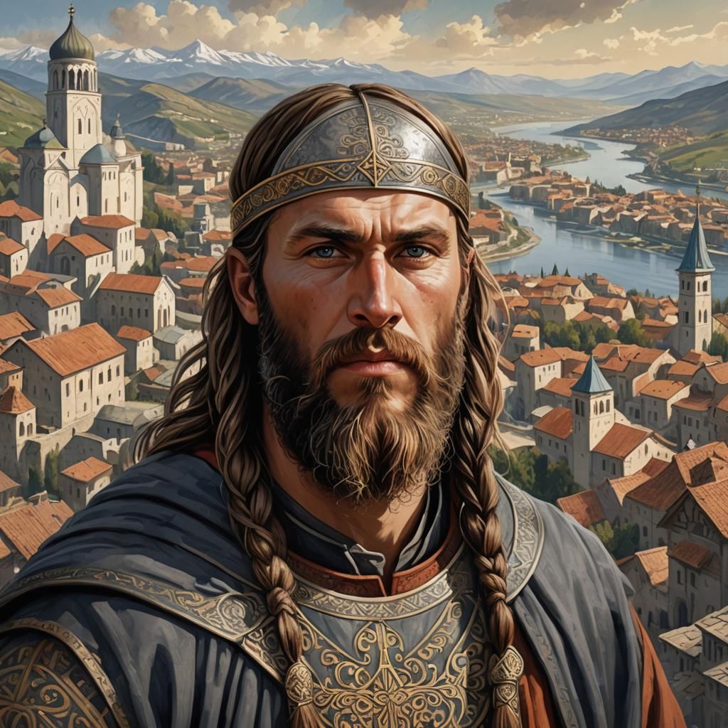 Traditional Byzantine Warrior Portrait in Earthy Tones