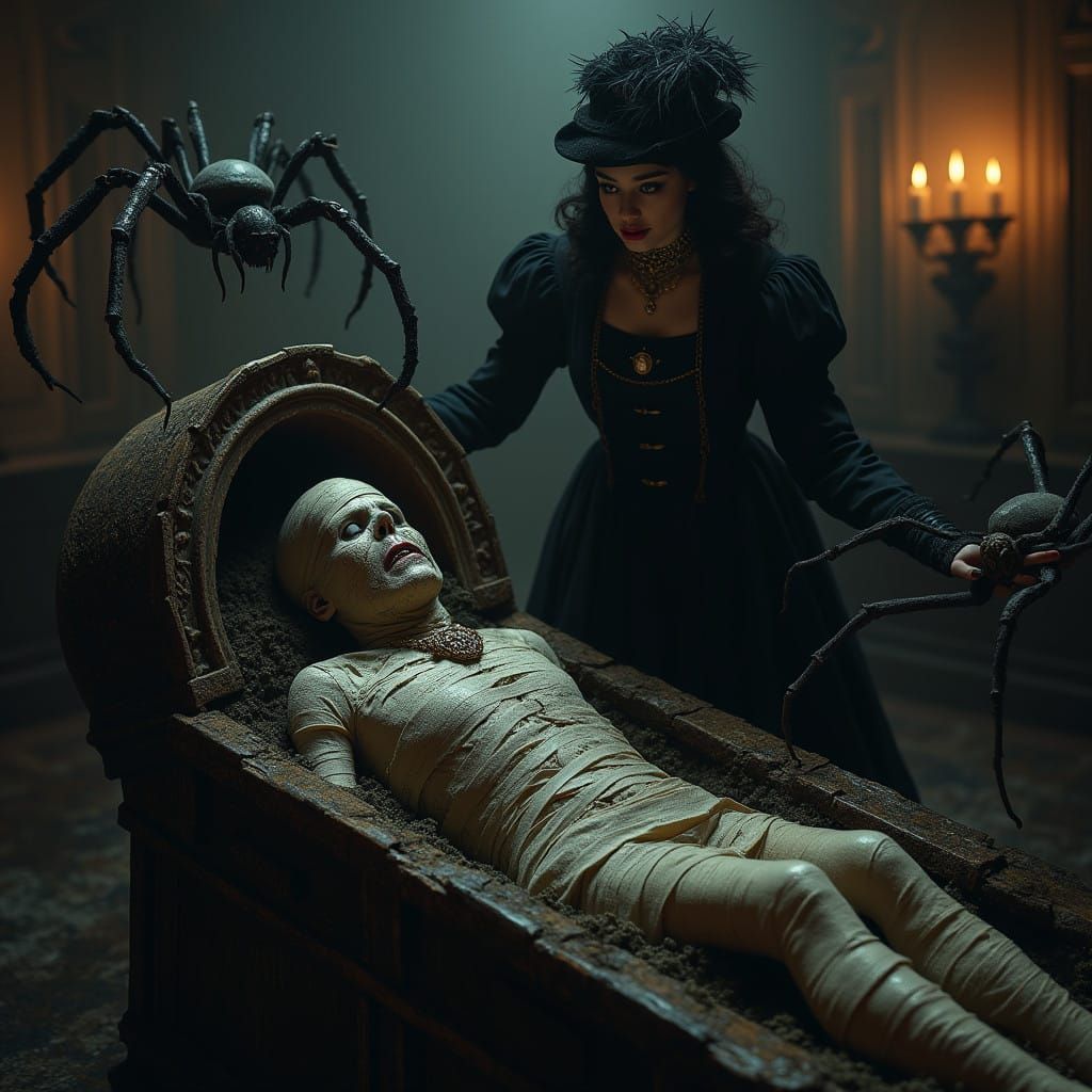 Mummified Horror in a Victorian Mourning Chamber