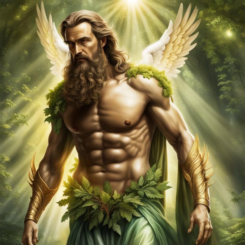 Archangel Uriel in a Majestic Green and Gold Robe