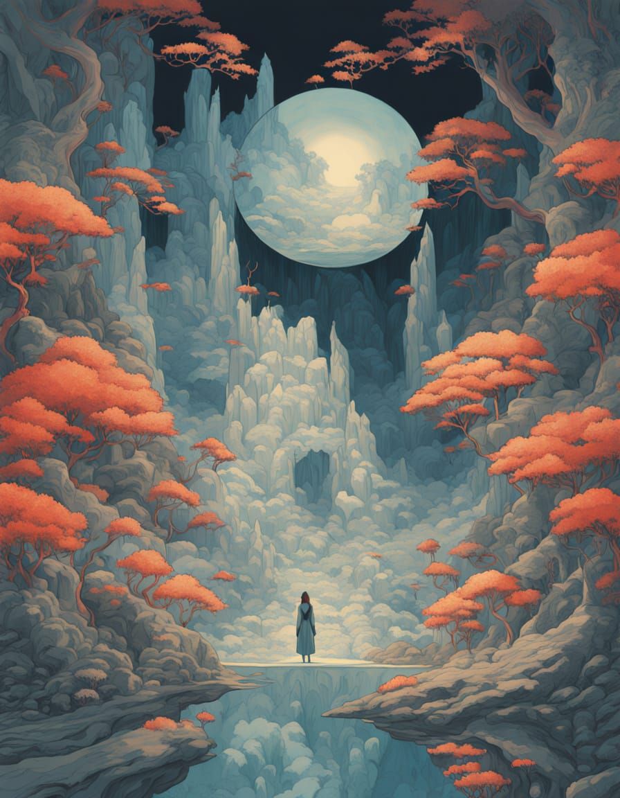 Surreal Fantasy Maiden in Iridescent Cave