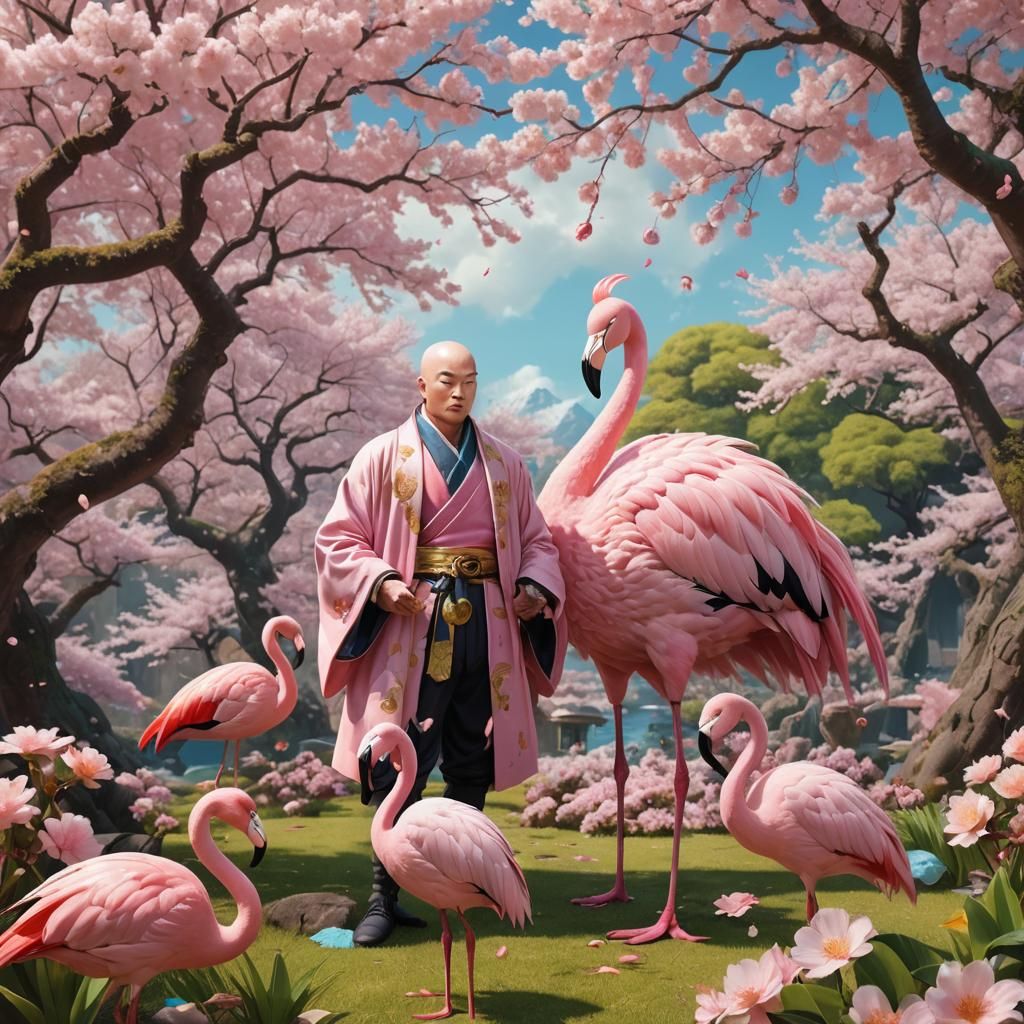 Majin Buu and Kirby Amidst Vibrant Cherry Blossoms in Dreaml...