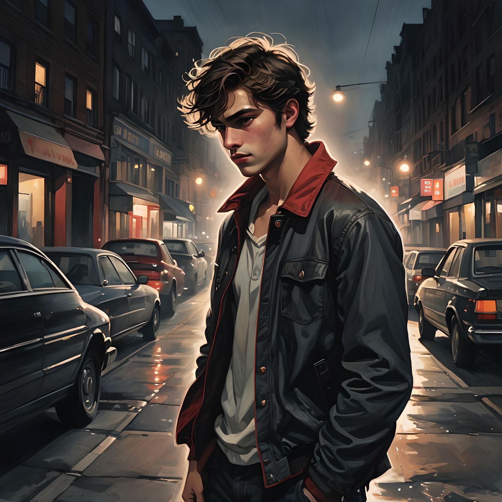 Mysterious Youth in a Dramatic Street Scene